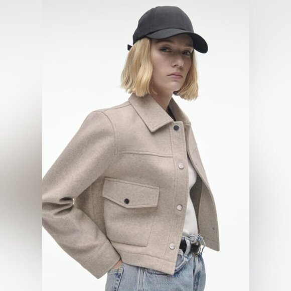 Zara Soft Camel Cropped Jacket Size L — Button Front with Flap Pockets - Picture 2 of 9